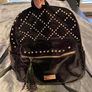 Bebe black velveteen mini backpack